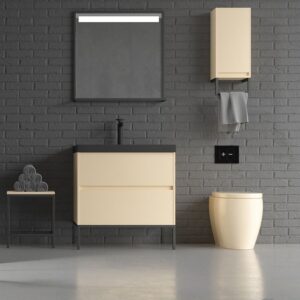 Mueble de baño 2 cajones acabado mate CREMA con lavabo resina 6 cm grosor
