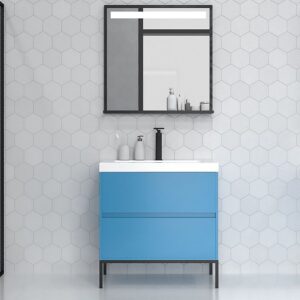 Mueble de baño EVO 2 cajones acabado mate AZUL CIELO con lavabo resina 6 cm grosor