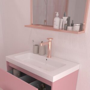 Mueble de baño 2 cajones acabado mate ROSA PALO con lavabo resina 6 cm grosor