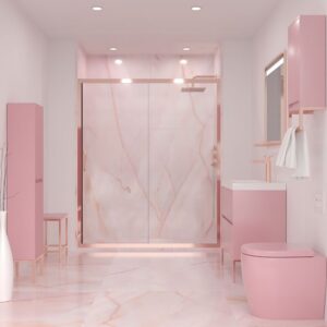 Mueble de baño 2 cajones acabado mate ROSA PALO con lavabo resina 6 cm grosor