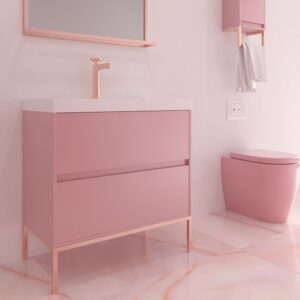 Mueble de baño 2 cajones acabado mate ROSA PALO con lavabo resina 6 cm grosor