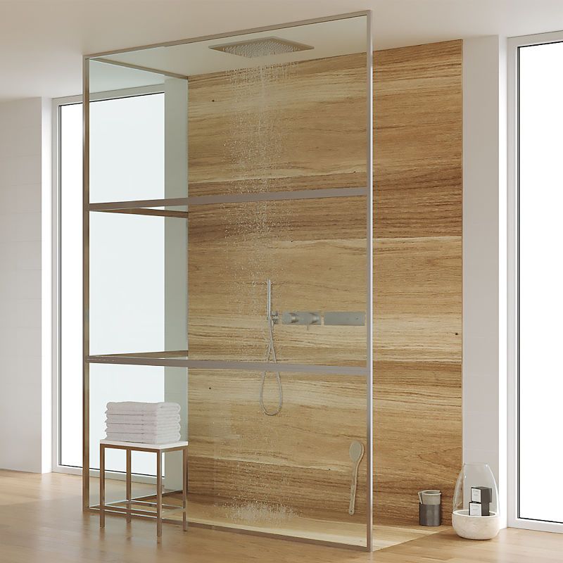 Fijo de
ducha a techo LINE XL con perfileria enmarcada 3 cuerpos - Vidrio 4 MM con
tratamiento anti-cal incluido- Brazo sujeción acero inox