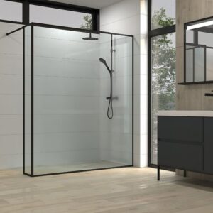 Fijo de
  ducha a medida mampara LINE con perfilería extra enmarcada 2 cuerpos - Vidrio
  4 MM con tratamiento anti-cal incluido- Brazo sujeción acero inox