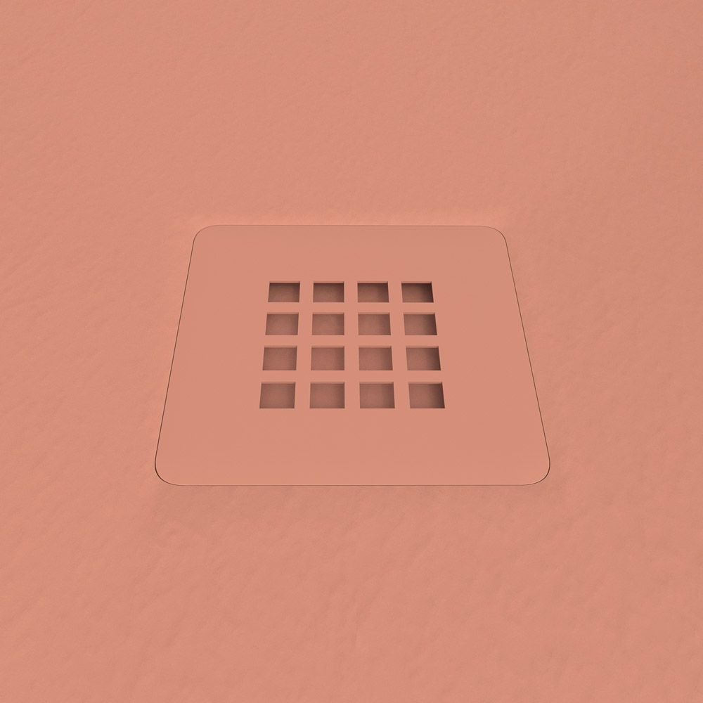 Plato ducha resina CLOE Rosa flamenco RAL 3012 con textura pizarra antibacteriano y antideslizante. Rejilla termolacada - Imagen 3
