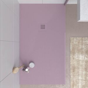 Plato ducha resina CLOE Violeta RAL 4009 con textura pizarra antibacteriano y antideslizante. Rejilla termolacada