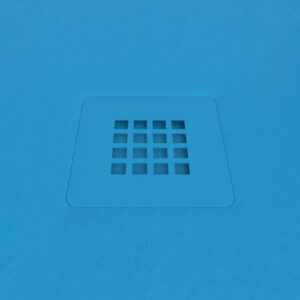 Plato ducha resina CLOE Azul Cobalto RAL 5012 con textura pizarra antibacteriano y antideslizante. Rejilla termolacada