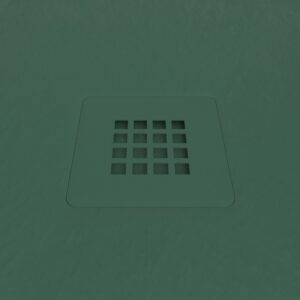 Plato ducha resina CLOE Verde Agua RAL 6028 con textura pizarra antibacteriano y antideslizante. Rejilla termolacada