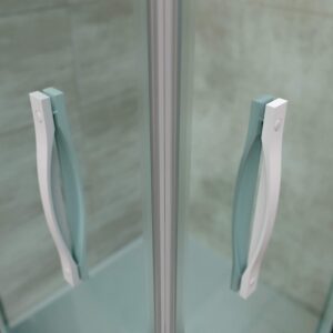 Mampara de ducha cuadrada TEMPO apertura angular 2 fijos-2 puertas correderas. Con tratamiento anti-cal.Acabado BLANCO MATE