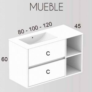 Mueble de baño CARLOTTA suspendido 2 cajones - 2 huecos con lavabo cerámico