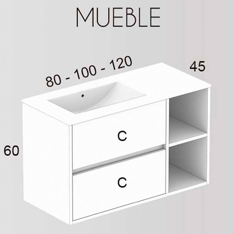 Mueble de baño ZARINA suspendido 2 cajones - 2 huecos con lavabo cerámico - Imagen 4