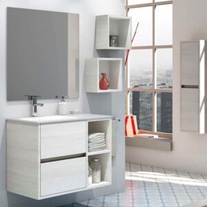 Mueble de baño CARLOTTA suspendido 2 cajones - 2 huecos con lavabo cerámico