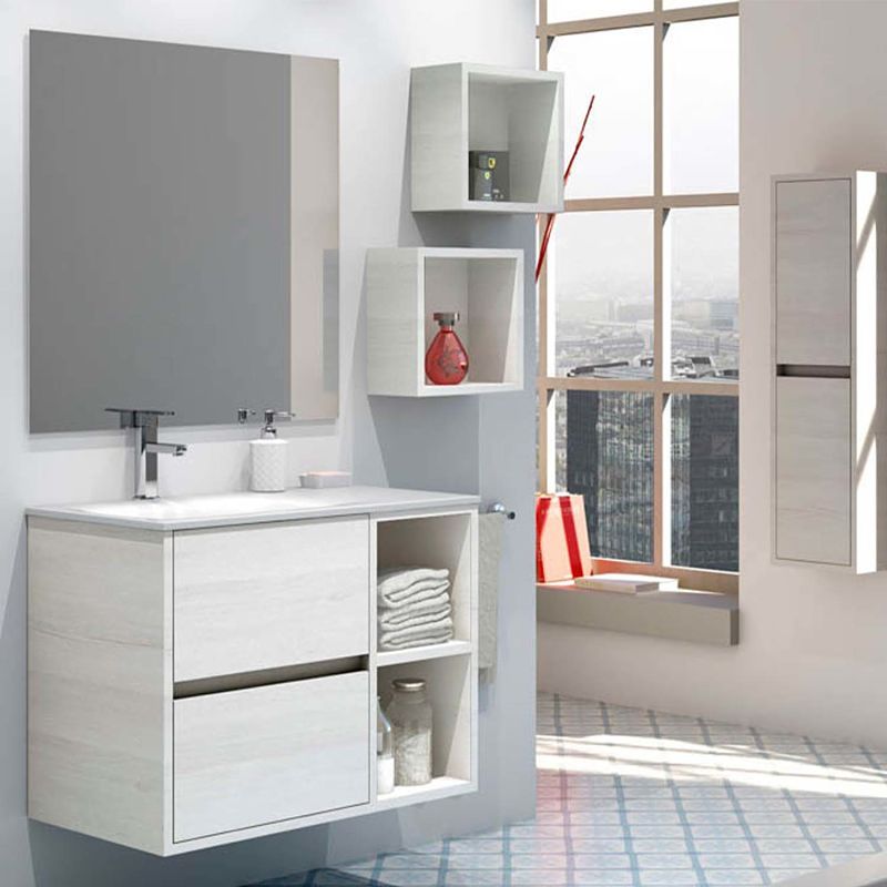 Mueble de baño CARLOTTA suspendido 2 cajones - 2 huecos con lavabo cerámico